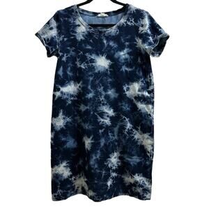 Jane and Delancey Tie-Dye Indigo Mini Sweatshirt Dress Cozy Small Relaxed